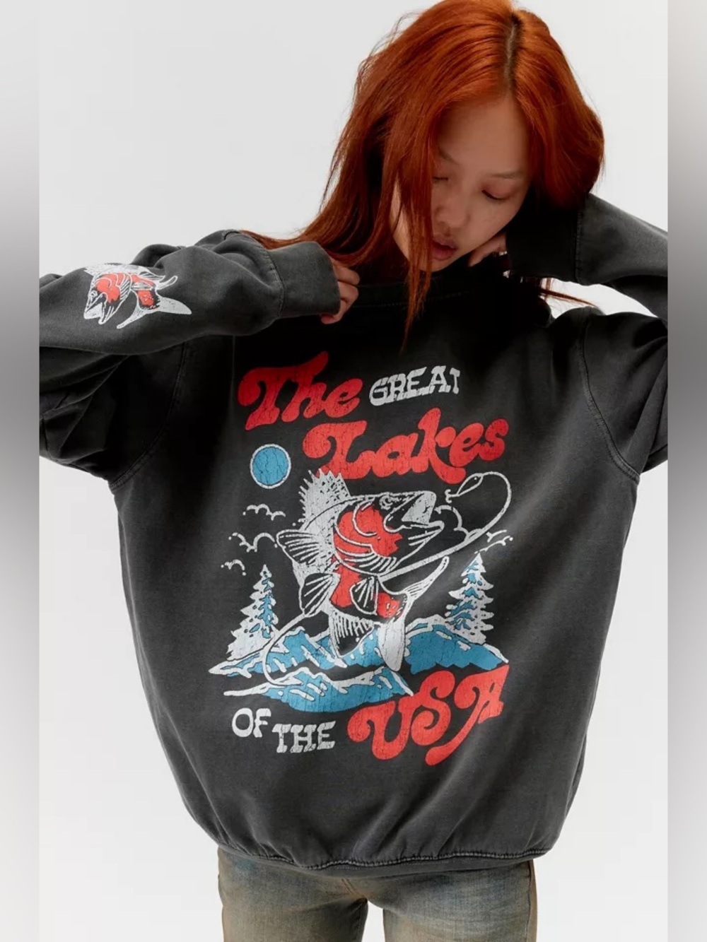 Urban Outfitters Gray Crewneck Sweatshirt Fish Graphic L/XL